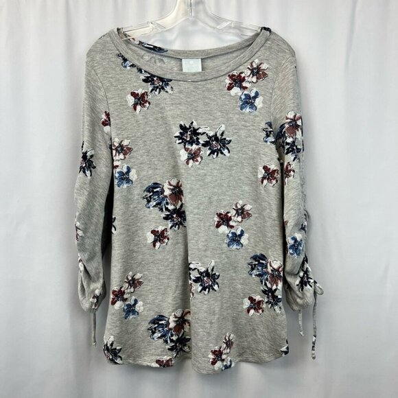 Sunday Womens Pullover Sweatshirt Gray Multicolor Floral Long Tie Sleeve Medium - Picture 1 of 10